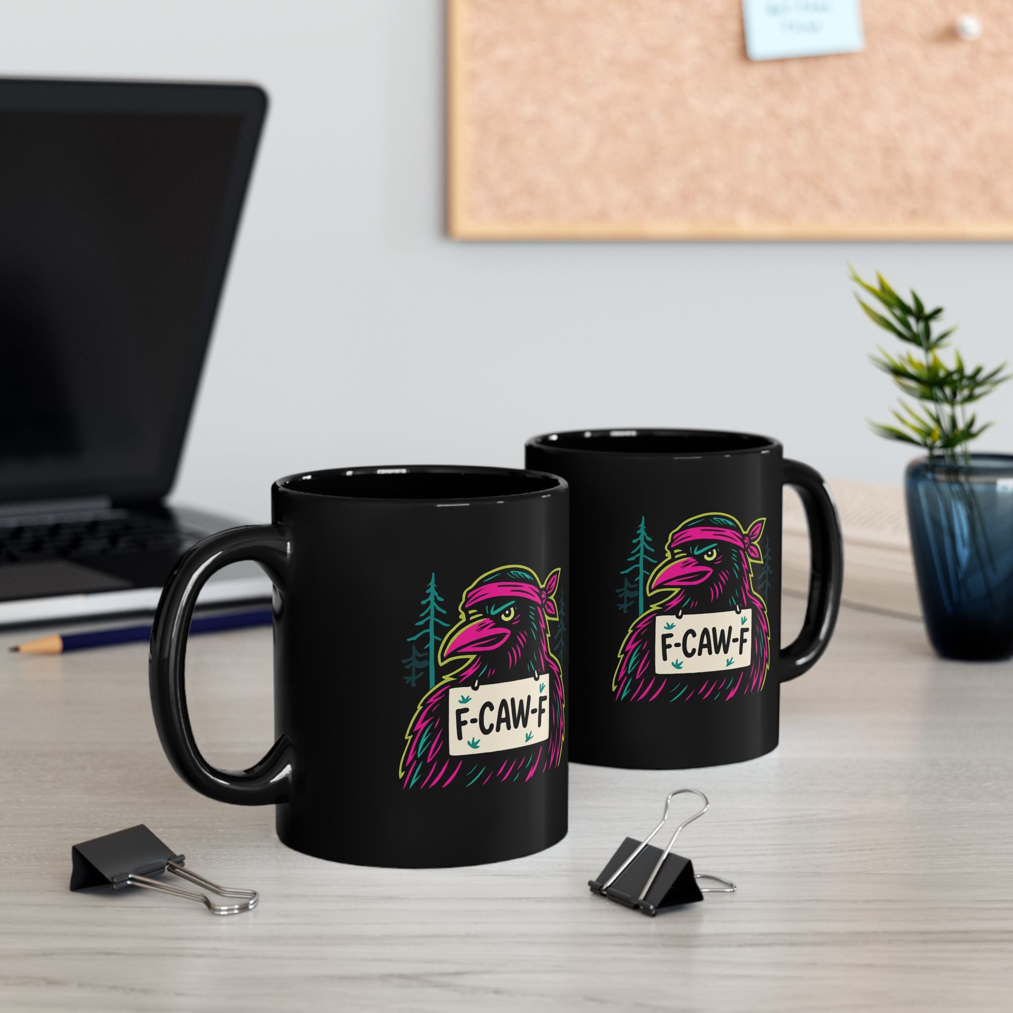 Neon Rebel "F-Caw-F" Crow Mug - Amazing Gift for Family & Friends